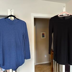 Joan Vass New York Size S SET OF 2 Long Sleeve Blouses Black & Blue